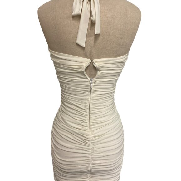 Hailey Logan By Adrianna Papell Ivory Ruched Mini Dress With Jeweled Halter Neck - Picture 5 of 10